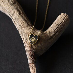 Tiny Evil Eye Necklace Gold Plated Black Enamel Fine chain 20 inches long